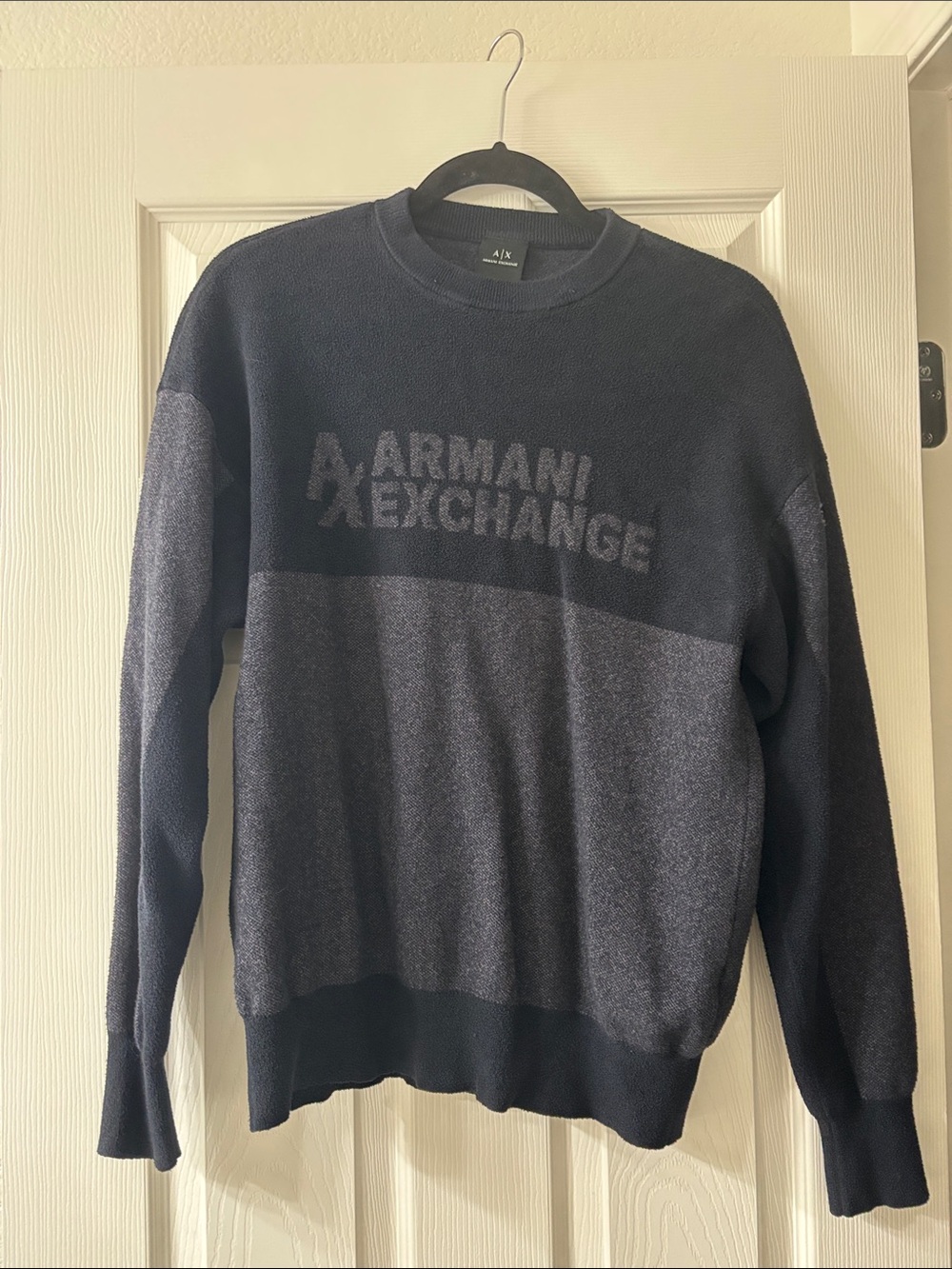 Armani Exchange Men's Navy Two-Tone Crewneck Sweater